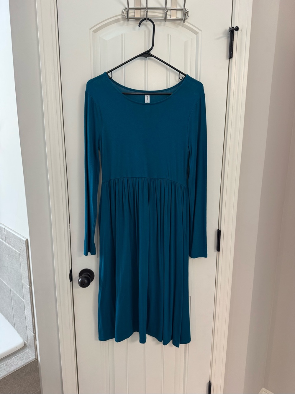 Long Sleeve Teal Swing Dress - Women's